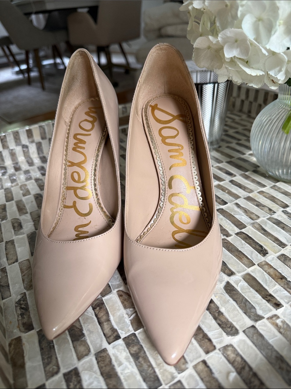 Sam Edelman Nude Patent Pointed-Toe Pumps